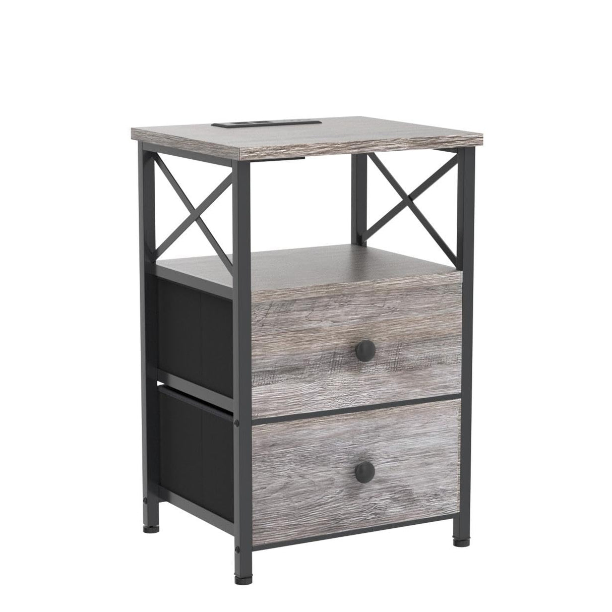 AMHANCIBLE Night Stand Set 2, LED Nightstands for Bedroom Set of 2 with Charging Station, End Table with USB Port and Outlet, Side Table with 2 Storage Drawers for Living Room, Greige, HET052LGY AMHANCIBLE