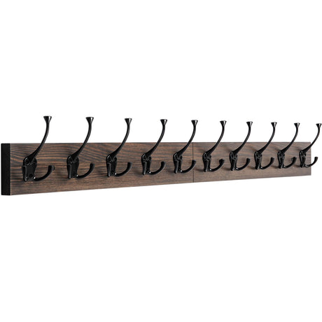 IBosins Wall Mounted Coat Rack with 10 Decorative Hooks, 34'' Long, Old Wood Color Coat Hanger, Rustic Coat Hooks Rail for Entryway Living Room Coat Scarf Bag Towel Hat IBosins