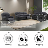 Dekmxas Fabric Recliner Sofa Set Grey Loveseat Couch Chair Set Living Room Furniture Sets 3PCS Manual Reclining Sofa Set with Cup Holders and Storage Console for Living Room/Office (Grey, 3 PCS Set) Dekmxas