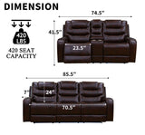 Caberryne Power Recliner Sofa for Living Room Furniture Set,Leather Reclining Sofa and Loveseat with Storage Space/Cup Holders/Charging for Home Theater(Wine Red) Caberryne