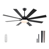 POCHFAN 62 inch Ceiling Fans with Lights and Remote Control, Large Black Ceiling fan with 8 Wooden Blades for Living Room Bedroom Patio, Quiet DC Motor, 3-CCT Dimmable,6 Speed POCHFAN