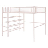 Bellemave Full Size Loft Bed with 4-Tier Shelves and Storage, Metal Loft Bed with Bookshelf, Full Size Loft Bed with Storage Stairs(with Bookshelf, Pink) Bellemave