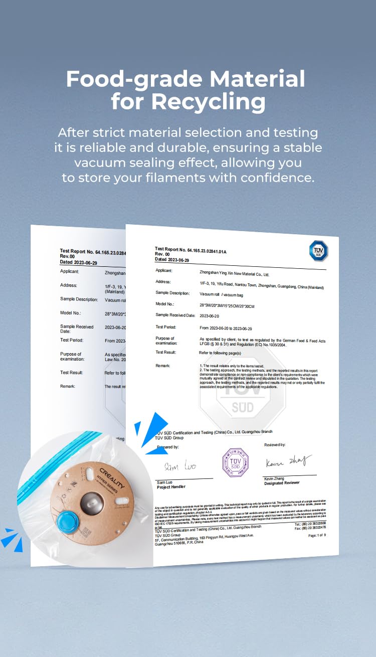 Creality Upgraded 3D Printer Filament Storage Bag Kit Prevent and Monitor Moisture PLA Storage Dry Bags (8 x Vacuum Sealed Bags,1 x Electric Vacuum Pump, 8 x Desiccant), 40x40cm Lokkr