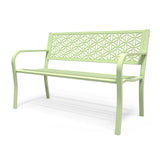 VINGLI 50" Outdoor Bench Metal with Floral Back, Garden Bench Front Porch Bench for Yard Patio Entryway Park Outside, 800lb Capacity - Green VINGLI