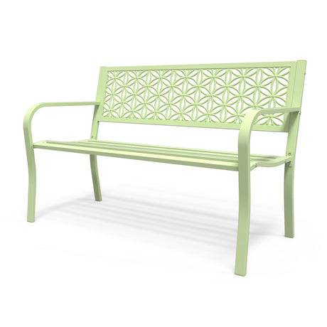 VINGLI 50" Outdoor Bench Metal with Floral Back, Garden Bench Front Porch Bench for Yard Patio Entryway Park Outside, 800lb Capacity - Green VINGLI