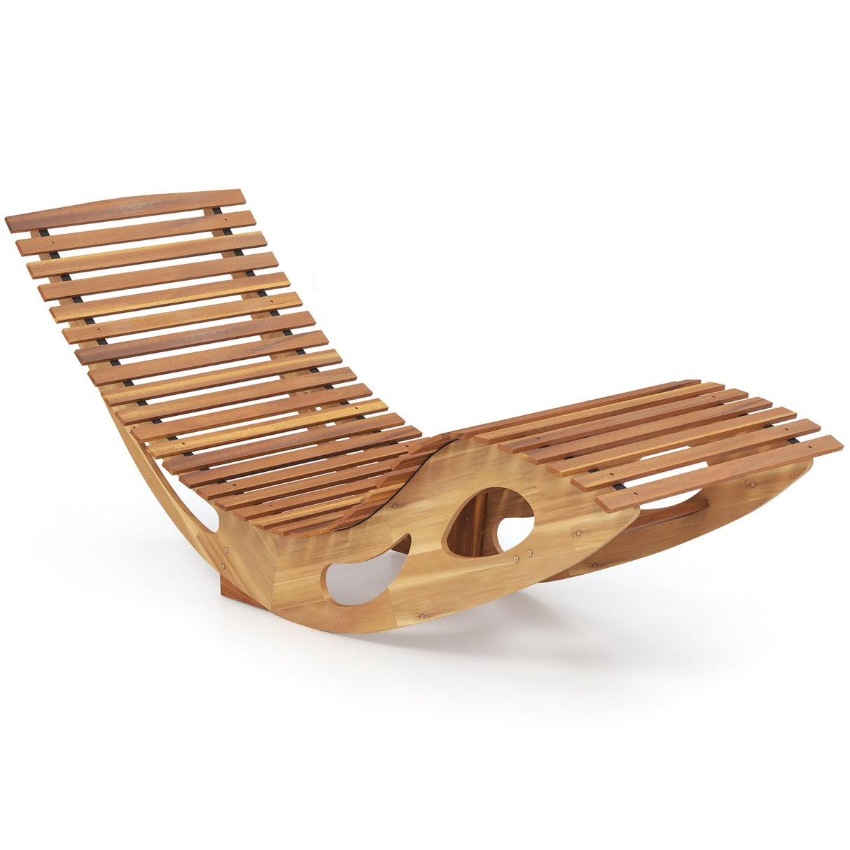Giantex Acacia Wood Outdoor Rocking Chair, Patio Lounge Chair with Ergonomic Curved & Slatted Seat, High Back, Bottom Stopper, Outside Chaise Lounge, 63”x23.5”x26” Pool Lounger for Porch, Yard (1) Giantex