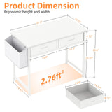 CAIYUN Small Desk with Fabric Drawers, 32 Inch White Vanity Desk for Bedroom, Home Office Computer Desk for Small Space, Modern Work Laptop Study Table, Kids Writing Desk with Storage Bag & Hook CAIYUN