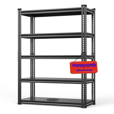 Lauxery Heavy-Duty Garage Shelving Unit, 3000 lbs Load Capacity, 5-Tier Aluminum Metal Garage Storage Shelf, Adjustable Industrial Storage Rack for Basement and Workshop 72" H X 35.5" L X 16" D Lauxery