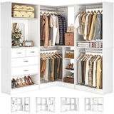 Unikito 86” Closet System, Large Corner Closets Organizer with Hanging Rods and Mirror Design, Freestanding Adjustable Wood Clothes Garment Rack with Drawers, Sturdy Walk in Closet Tower, White Unikito