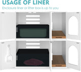 Amunrbrek Litter Box Enclosure, Cat Litter Box Enclosure Furniture, Wooden Litter Box Furniture with 2 Enclosure Liner (White) amunrbrek