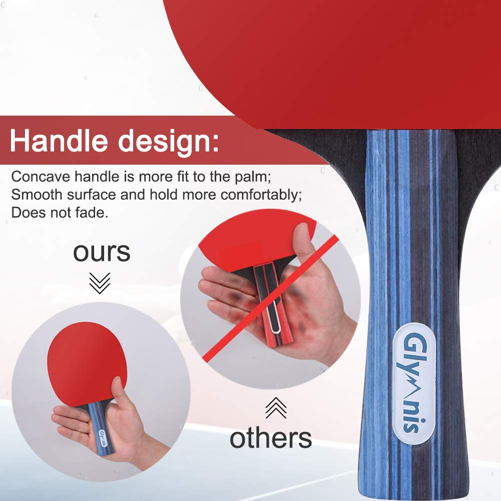 Glymnis Ping Pong Paddles Set of 4 Table Tennis Rackets with 8 Balls, Storage Case for Indoor Outdoor Table Tennis Paddle Game Accessories Glymnis