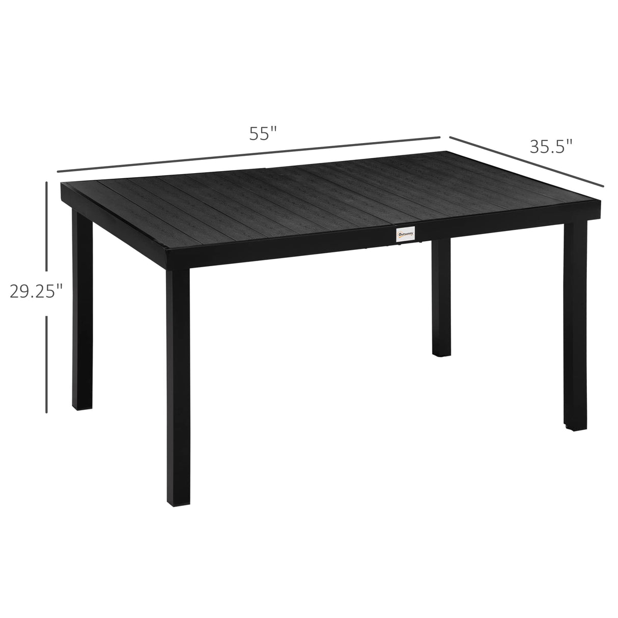 Outsunny Outdoor Dining Table for 6 Person, Rectangular Patio Table, Aluminum Metal Legs for Garden, Lawn, Patio, Woodgrain Black Outsunny
