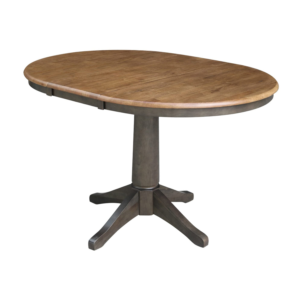IC International Concepts 36" Round Top Pedestal 12" Leaf-30.1" H-Dining Height Table, Hickory/Washed Coal IC International Concepts