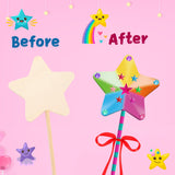Mezchi 70 Pcs Star Princess Fairy Wands Craft Kit, Make Your Own Wand Craft DIY Magical Wand Kit Includes 16 Unfinished Wooden Princess Wand, 3 Gem Stickers, 32 Colorful Ribbons and Paint Mezchi