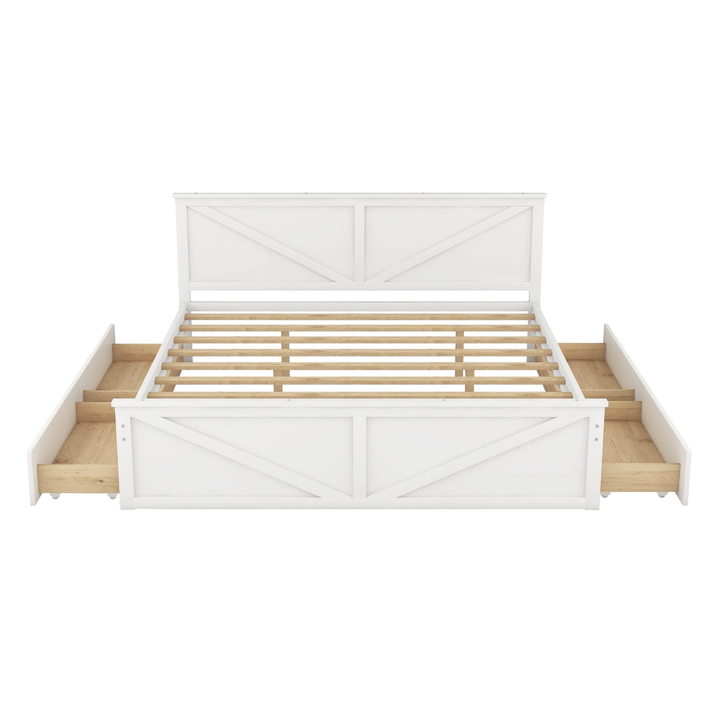 LZ LEISURE ZONE King Size White Wooden Platform Bed with 4 Storage Drawers and Headboard - WoodArtSupply