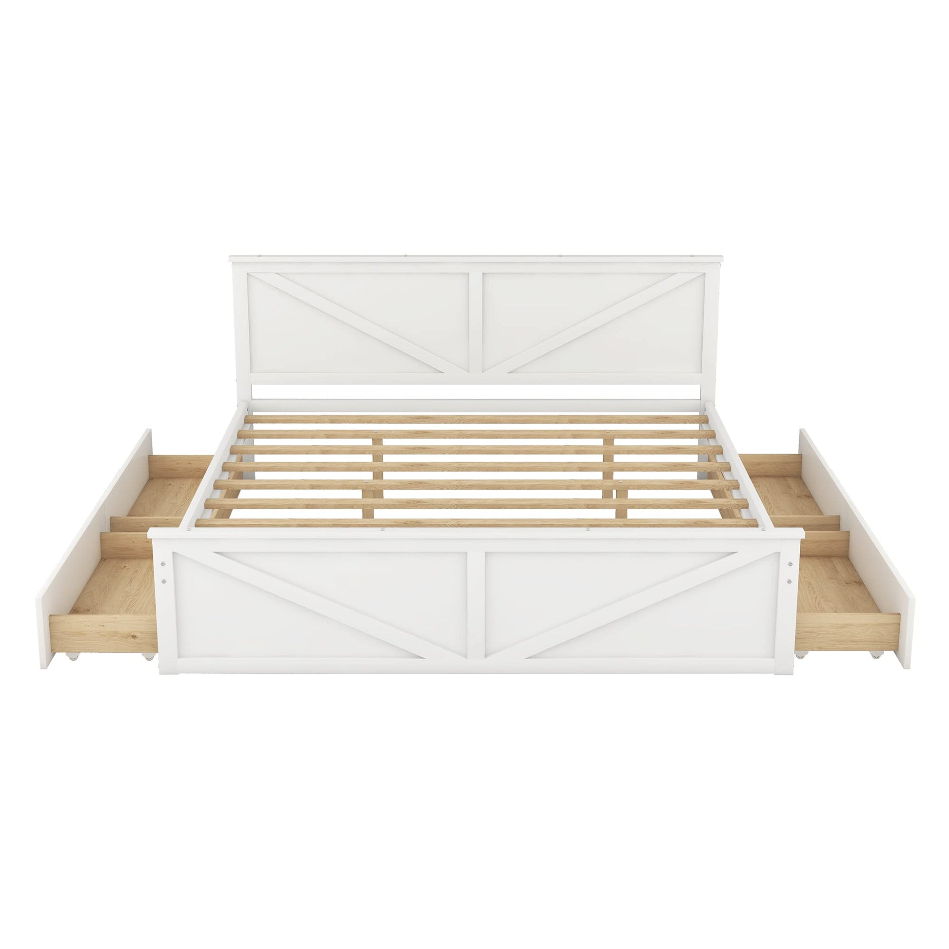 LZ LEISURE ZONE King Size White Wooden Platform Bed with 4 Storage Drawers and Headboard - WoodArtSupply