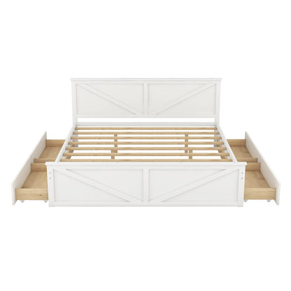 LZ LEISURE ZONE King Size White Wooden Platform Bed with 4 Storage Drawers and Headboard - WoodArtSupply