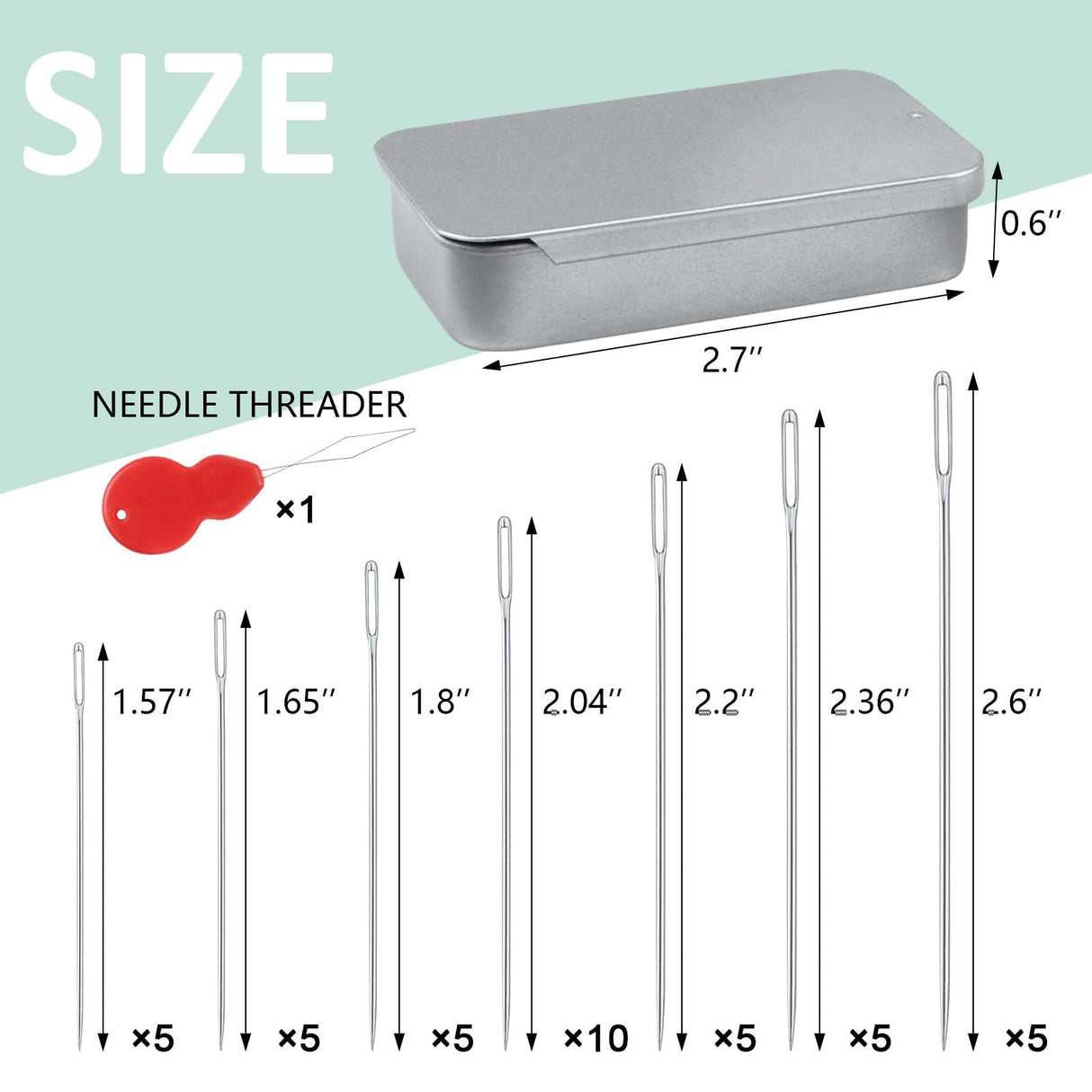 FIVEIZERO 80/40 PCS Large Eye Sewing Needles, 7 Sizes Sewing Sharp Needles, Leather Needle Embroidery Thread Needle, Stainless Steel Yarn Knitting Needles with Threaders for Handsewing Art Crafts CJ FIVEIZERO