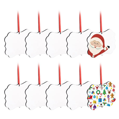 4.3" × 3.1" Christmas Ornament Blank 10 Pieces Sublimation Blanks Ornaments with Red String for Crafting DIY Personalized Christmas Tree Home Decor Bulk HooAMI