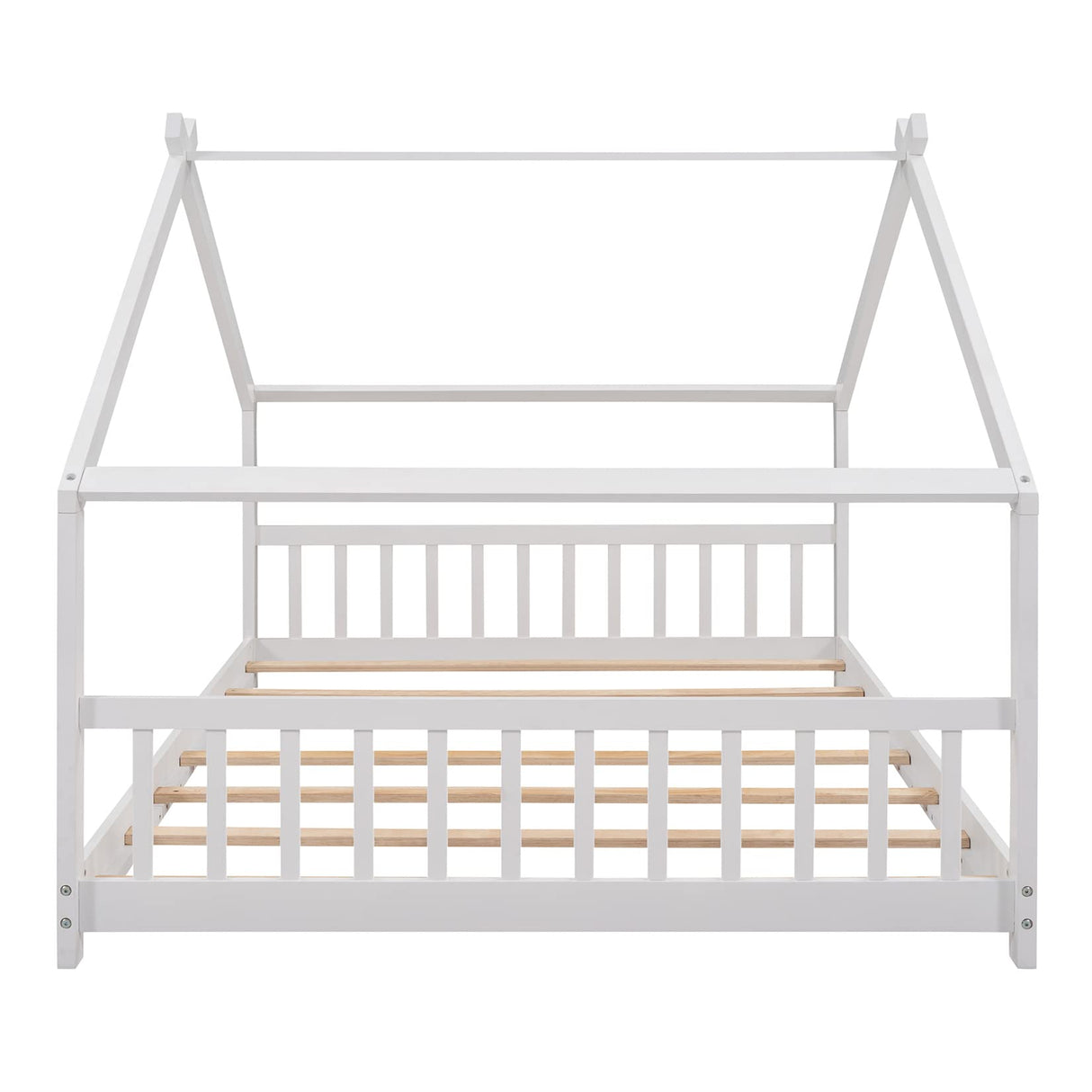 Full House Beds White Montessori Bed Wood Frame Kids Platform Bed with Headboard & Footboard for Children Boys Girls Teens Bellemave