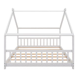 Full House Beds White Montessori Bed Wood Frame Kids Platform Bed with Headboard & Footboard for Children Boys Girls Teens Bellemave
