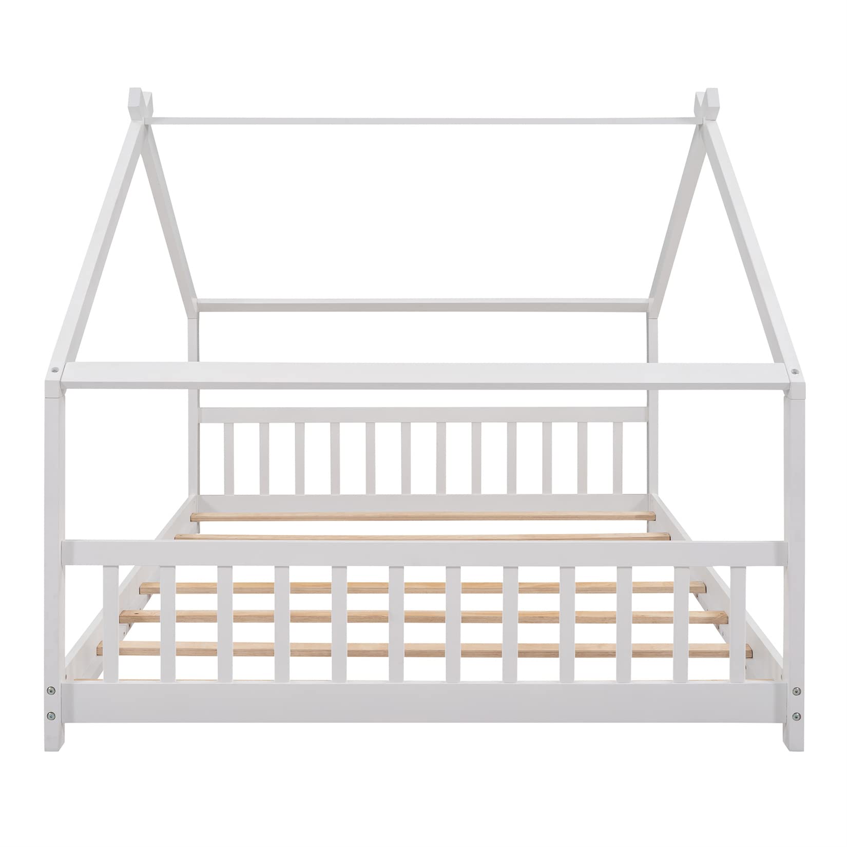 Full House Beds White Montessori Bed Wood Frame Kids Platform Bed with Headboard & Footboard for Children Boys Girls Teens - WoodArtSupply