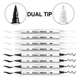 TRANSON 4 Black and 4 White Paint Pens Brush and Fine Dual-tip Acrylic Paint Marker Set for Rock Painting Glass Canvas Wood Leather Ceramic Painting TRANSON