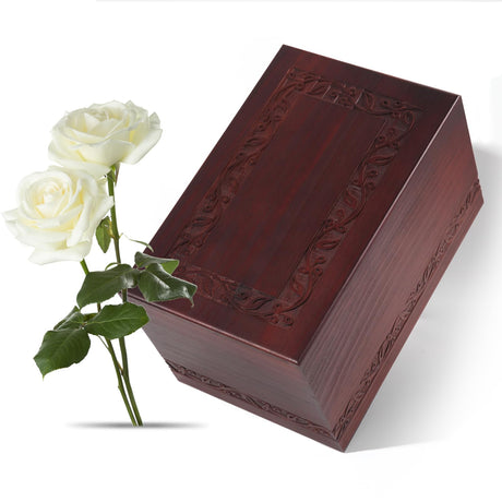 Wooden Urns for Human Ashes Adult Male Female, Up to 250 Cubic inches，Wood Cremation Urns, Funeral Memorial Urns for Ashes Mom Dad (Red) Pepdiy