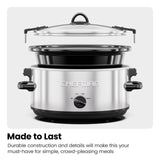 Chefman 6 Quart Slow Cooker with Locking Lid, Ceramic Crock with Portable Cook and Carry Travel Latching Lock, Large Easy Clean Dishwasher Safe Pot Insert, Manual 3 Heat Settings, Stainless Steel Chefman