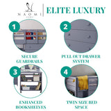 Naomi Home Grey Twin Size Loft Bed with Desk, Bookcase Shelf, Cabinet Ladder, and Safety Guard Rails Naomi Home