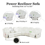 A Ainehome Power Recliner Sectional Sofa Couch with 2 Recliner, Living Room Furniture Sets, Leather Power Reclining Sectional Sofa Set with LED, Leather Couches with USB Port&Storage for Living Room A Ainehome