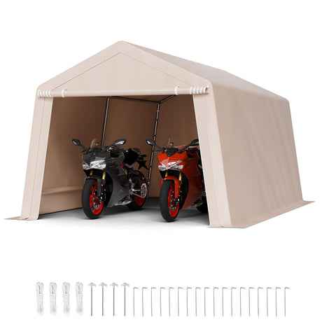 VEVOR Outdoor Storage Shed, 10 x 15 ft Portable Storage Tent with Roll-up Door & Vents, Waterproof Canopy Shed Shelter, Heavy Duty Frame, Patio Garage Carport for Motorcycle, Lawn Mower, Bike, Beige VEVOR