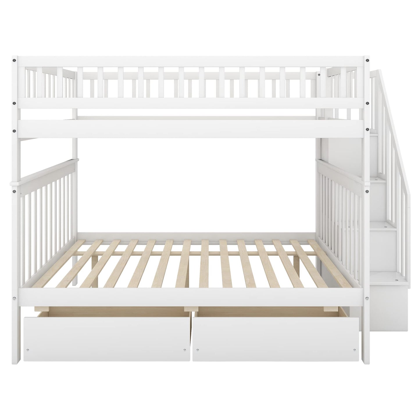 Harper & Bright Designs Modern White Full Over Full Bunk Bed with Stairs and Storage Drawers