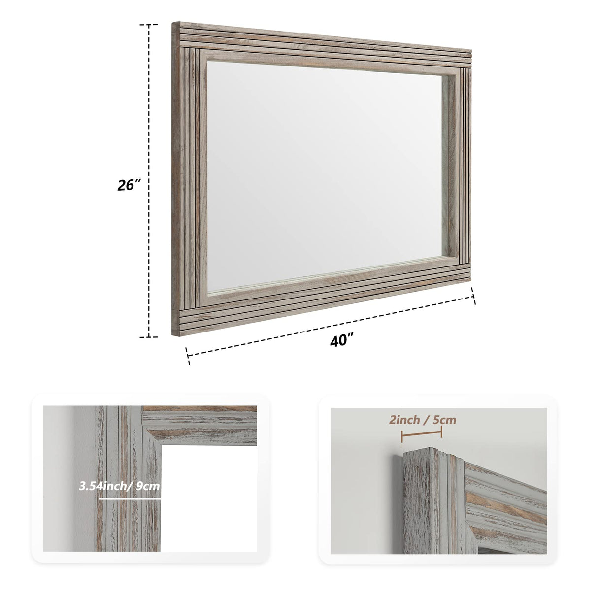 YOSHOOT Hand-Made Wooden Spliced Wall Mirror for Bathroom, Rustic Farmhouse Vanity Mirror, Décor Wall Art, Solid Wood Frame, Vertical or Horizontal Hanging YOSHOOT