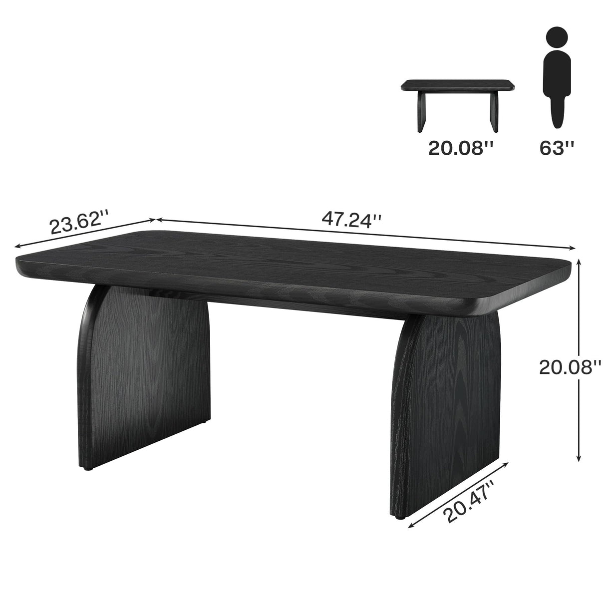 Tribesigns Rectangle Coffee Table, 47-Inch Wood Rectangular Living Room Table, Farmhouse Accent Center Low Cocktail Tea Table with Sturdy Base & Rounded Corners, Easy Assembly (Black) Tribesigns