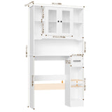 FACBOTALL Over The Toilet Storage Cabinet, Bathroom Organizer with Glass Doors and Paper Holder, Bathroom Shelf Over Toilet, Space-Saver for Restroom, Laundry, White FACBOTALL