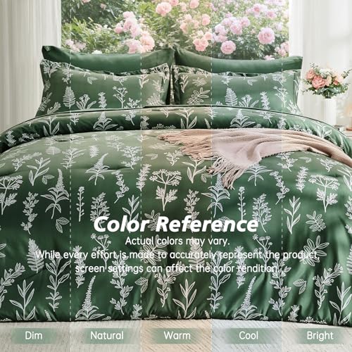 MUXHOMO Dark Green Bed in a Bag Queen 7 Pieces, Queen Comforter Set Reversible Botanical Flowers Design, Ultra Soft & Breathable Bedding Sets with Comforter, Sheets, Pillowcases & Shams