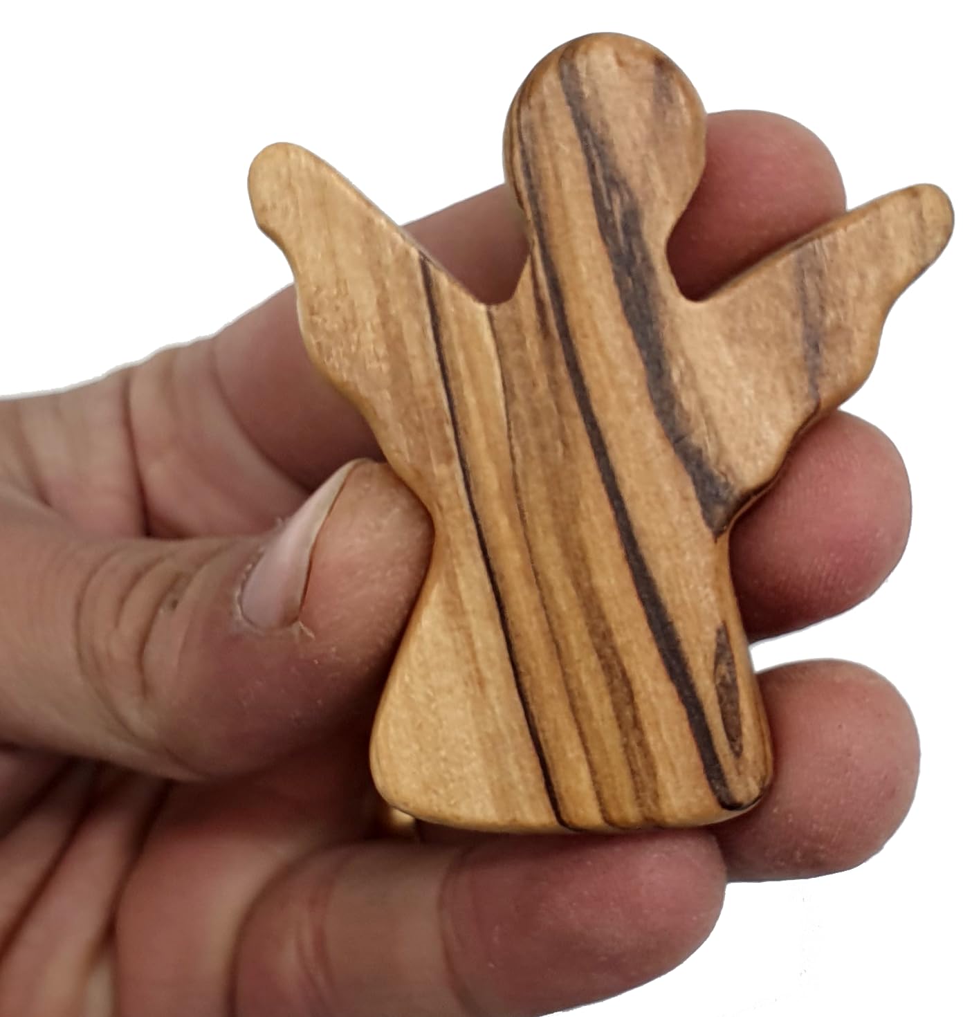 Zuluf ANGEL OLIVE WOOD HOLDING CROSS | Made in Bethlehem the Holy Land | Pocket Angel Cross For Comfort | Religious Gift for Protection Comes with Certificate from Holy Land Israel HLG025 - WoodArtSupply