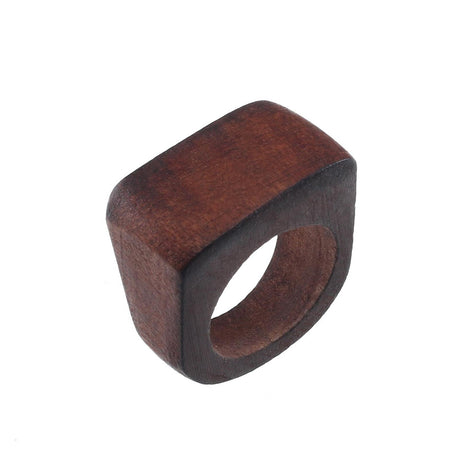 Original Natural Wood Rings Handmade Retro Geometric Round Statement Rings Vintage Bohemia Wooden African Ethnic Ring Jewelry for Women-brown WE ME