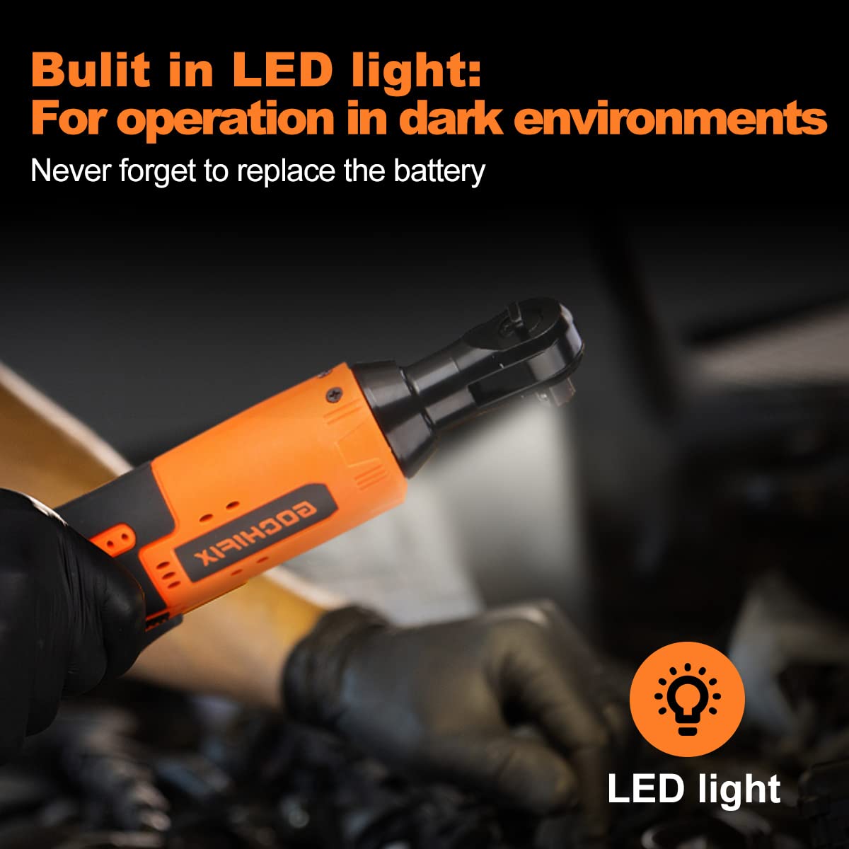 GOCHIFIX 12V Electric Cordless Ratchet Wrench Set 50Ft-lbs Ratchet Wrench with Quick Sleeve Replacement and LED Light GOCHIFIX