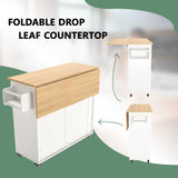 Portable Kitchen Cart with Storage, Rolling Kitchen Island on Wheels with Drop Leaf, Tower Rack, Spice Rack, Cabinet, Drawer, 46.65 x 27.56 x 36 inches, White Samesay