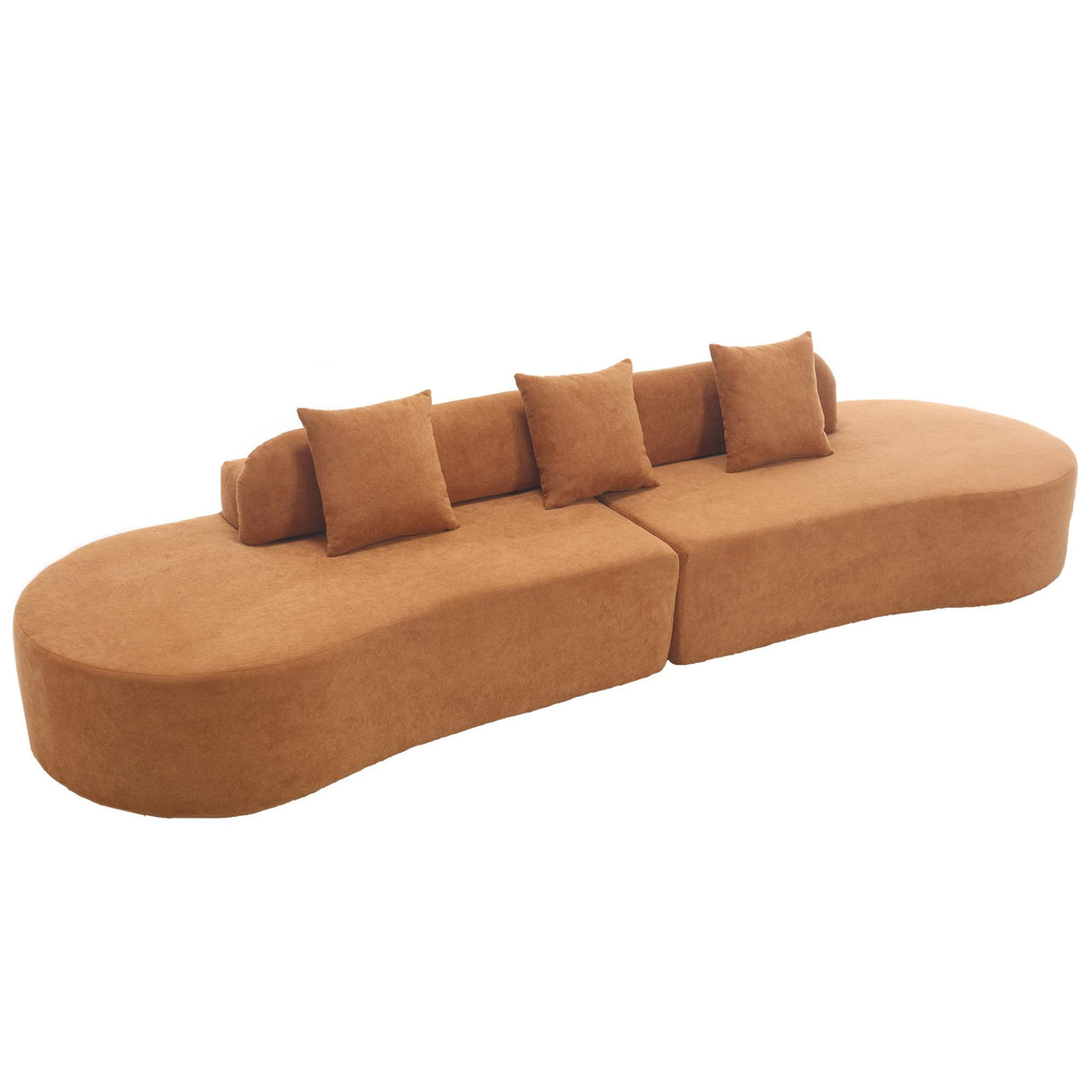 Taiweny 130.5” Large Curved Couch, Modern Funky Comfy Cloud Sectional Sofa with 3 Pillows for Living Room Apartment Office, No Assembly Required, Terrycloth Fabric, Brown Taiweny