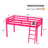 Bonnlo Low Loft Bed Twin Size with Inclined Stairs, Junior Loft Bed with High Guard Rail for Kids/Young Teens/Adults, Solid Wood Low Bunk Bed Twin Size Pink, No Box Spring Required Bonnlo