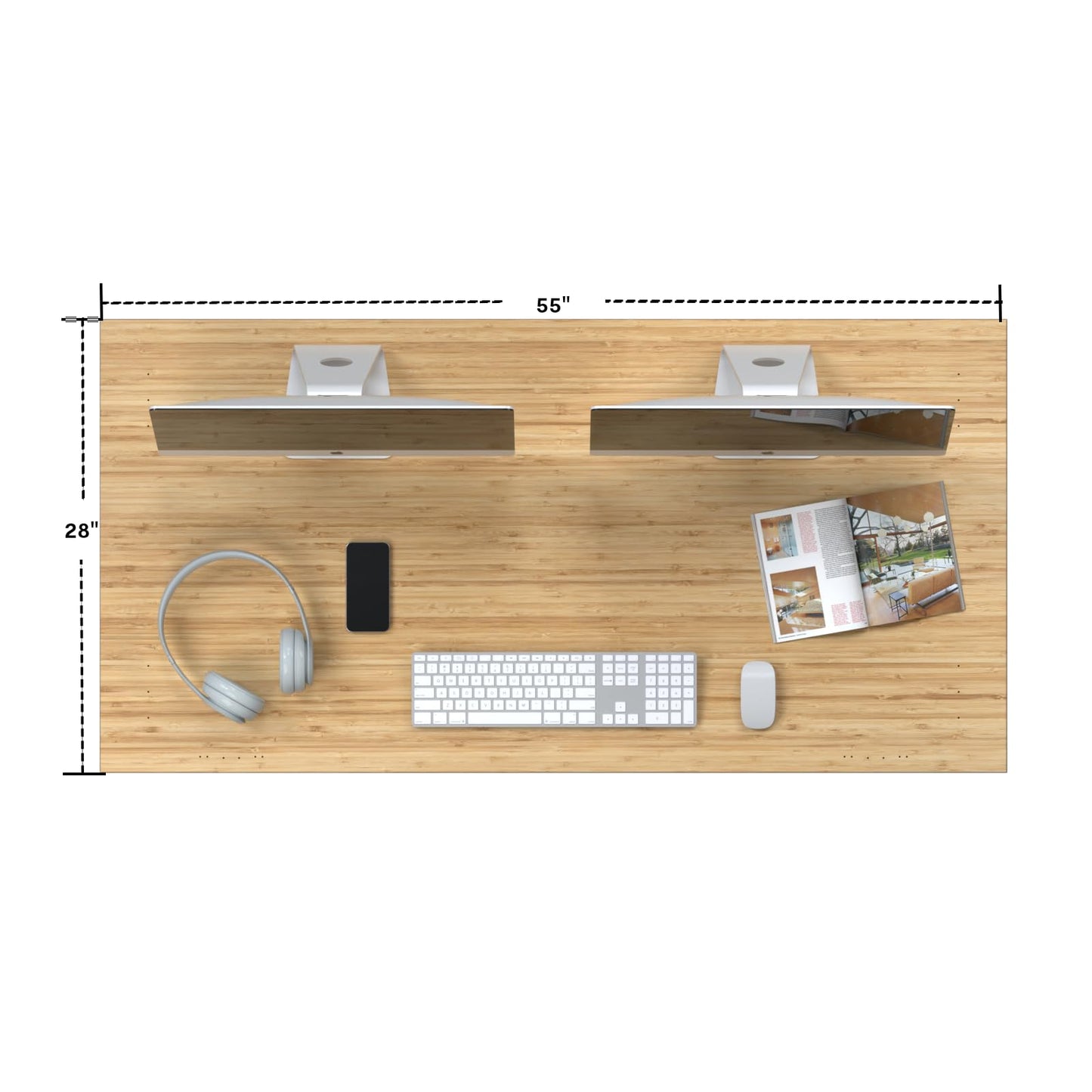 FLEXISPOT Whole Piece Bamboo 55"x28" Desktop Height Adjustable Desk Rectangular Tabletop - WoodArtSupply