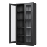 PEUKC Display Cabinet with Glass Doors, 67-inch Curio Cabinets with 4 Adjustable Shelves, HD&Tempered Glass Cabinet Display Case for Home, Office, Clinic, Pantry, Assemble Required, Black PEUKC