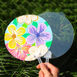 GSHLLO 10 Pcs Plastic Round Handheld Fan Blank Hand Craft Fans Clear Sublimation Fans Handheld Painting Crafting Fans Chinese Style Hand Fans for DIY Crafts GSHLLO