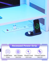 SEDETA Gaming Desk 74.8'' with LED Lights, Hutch and Storage Shelves, Computer Desk with Monitor Stand, Large PC Gamer Desk Workstation, Ergonomic Gaming Table for Bedroom, Living Room, White SEDETA