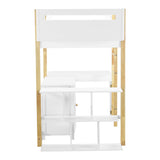 Merax Twin Size Wood Loft Bed with Built-in Storage Cabinet and Cubes, Foldable Desk, White Merax