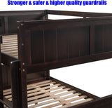 TSAMPA Latest Upgraded & Stronger Heavy Duty Solid Wood Full Over Full Bunk Bed with Trundle, Thickened Safer Convertible Bunkbed Frame (Easier to Assemble) (Espresso) TSAMPA