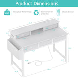 Lufeiya White Computer Desk with Fabric Drawers for Home Office, 40 inch Vanity Makeup Desk with Drawers Storage for Bedroom, Writing Study Table with Power Outlet & Monitor Stand, White Lufeiya